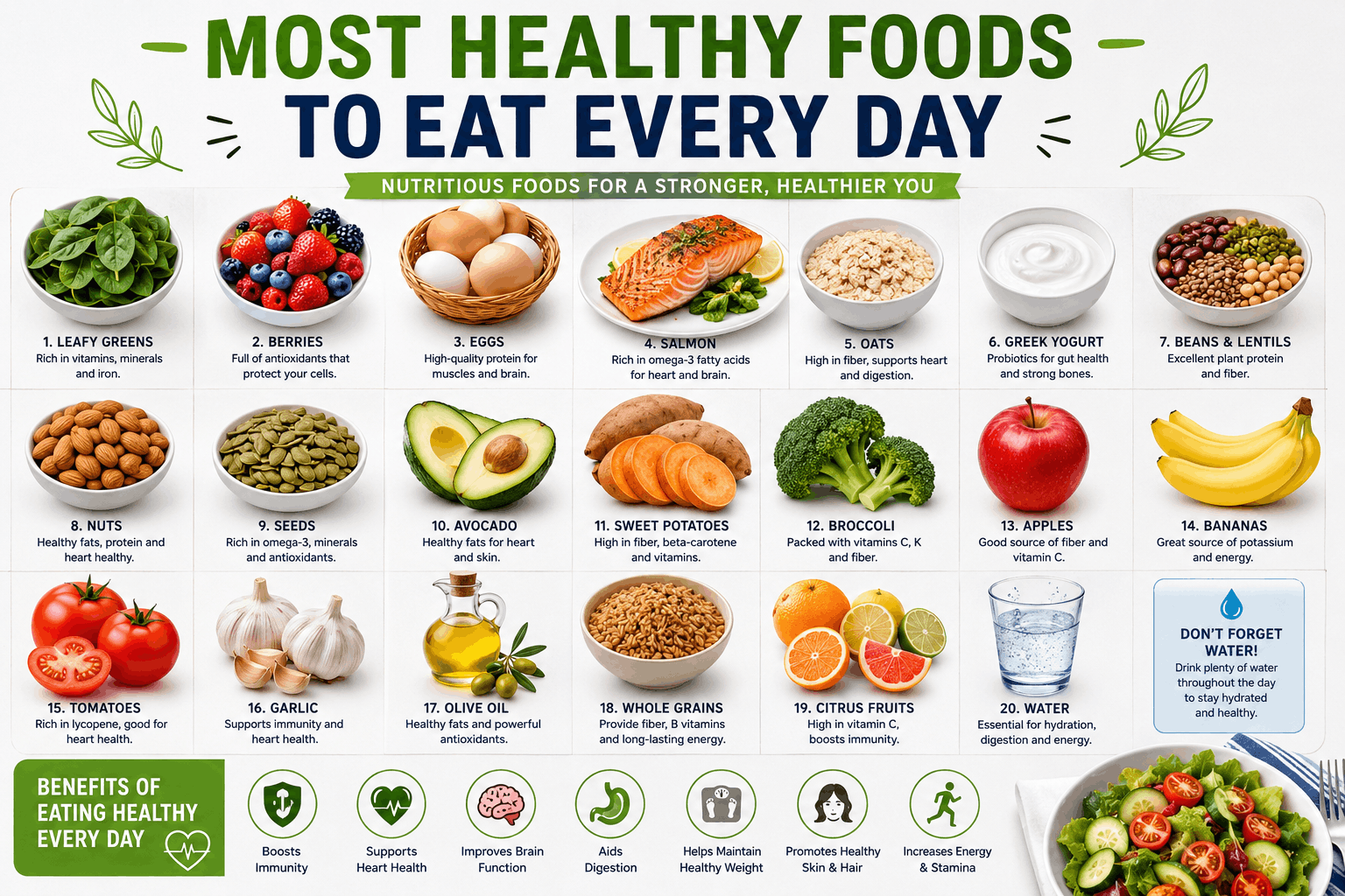 Most Healthy Foods to Eat Every Day: 20 Nutrient-Rich Foods for Better Health